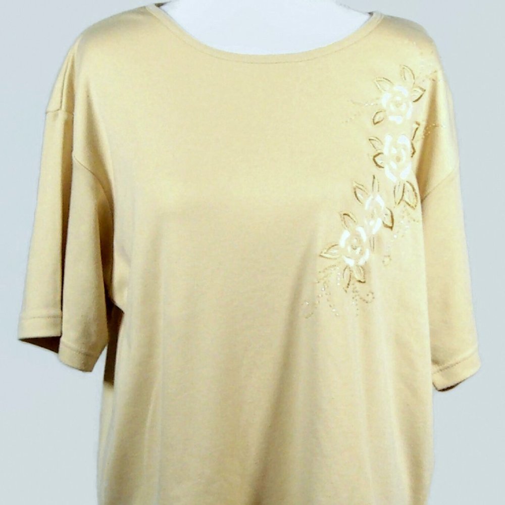 Nicole Ricci Beige Top with Embroidered Flowers and Beads L